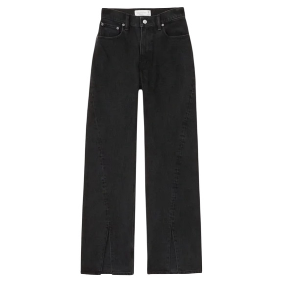 Abercrombie & Fitch Denim - Abercrombie & Fitch The '90s Relaxed Jean High Rise Front Slits Black Jeans 26S